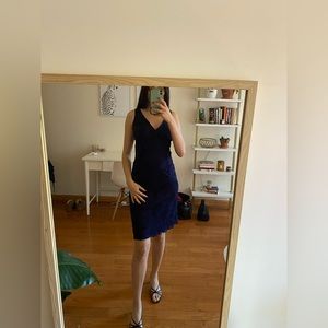 vintage 90s midnight blue paisley dress with subtle shimmer